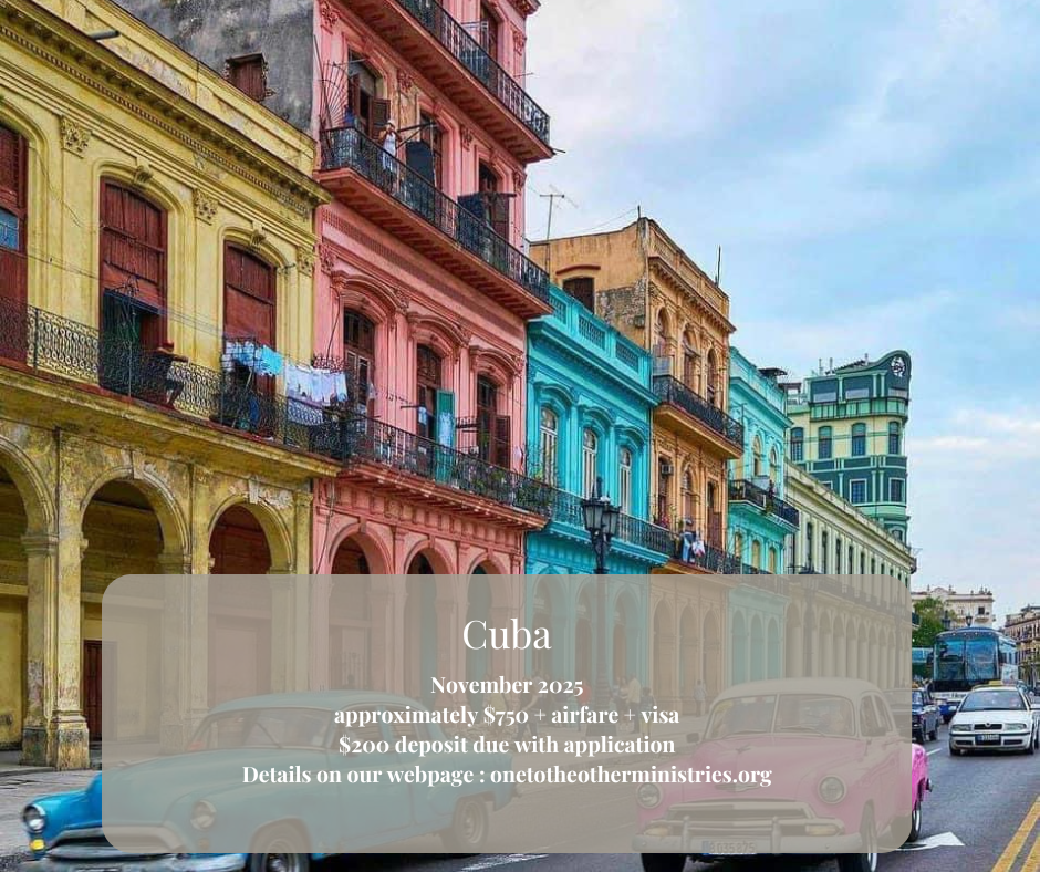 Picture of colorful buildings in background of text about trip